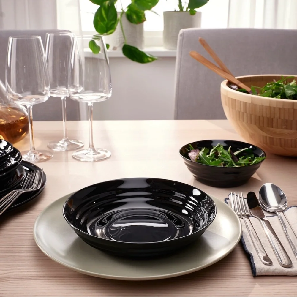 6 x IKEA Deep plate/bowl, black, 7 ½ 